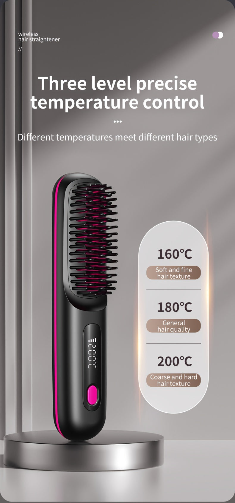 Draadloze Haar styler voor Vrouwen – USB Oplaadbaar, 3 Warmtestanden, Ionische Verzorging, Anti-Verbranding & LED Display – Compact en Perfect voor Thuis & Reizen