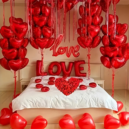 Romantische Valentijnsdag Decoratie set – 500 Rode Rozenblaadjes, 20 Hartvormige Ballonnen & Love Letter Ballon